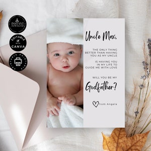 Modelo de cartão de proposta clássico minimalista moderno Você será meu padrinho, menina, Canva editável 5x7 "para impressão, festa de casamento, W02.84.7