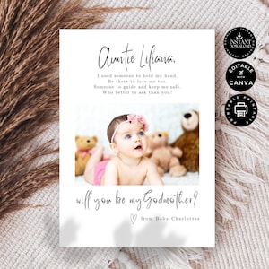 Modelo de cartão de proposta clássico Você será minha madrinha, menina, Canva editável 5x7 pol., Festa de casamento, download instantâneo para impressão W02.83.7