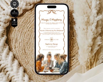 Book Club Meeting Phone Invite Template, Coffee Catch Up, Bookclub Party Invite, Reading Journal Evite, Printable, Canva 1080x1920 pix, READ