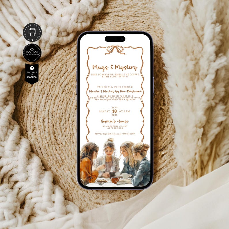 Reading Event Invite Book Club Meeting Phone Invite Template, Coffee Catch Up, Bookclub ...