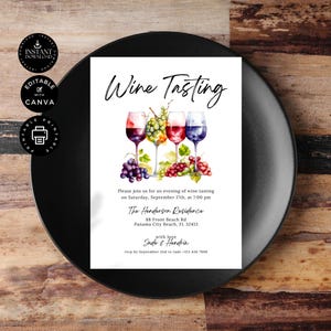 Plantilla de invitación para cata de vinos, fiesta del vino, invitación para cata de vinos a ciegas, fiesta casera, edición imprimible en Canva de 5 x 7 pulgadas, descarga instantánea, P04 imagen 7