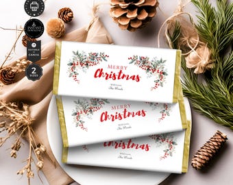 Christmas Chocolate Candy Wrapper Template, Candy Bar, Hershey & Aldi Bars, Printable, Instant Download, Editable with Canva 2 sizes, CR15