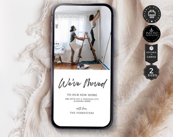 Moving Home Announcement Digital Electronic Template, New Home Address Text Card Evite Phone, Instant Download, Edit with Canva 2 Size, E23a