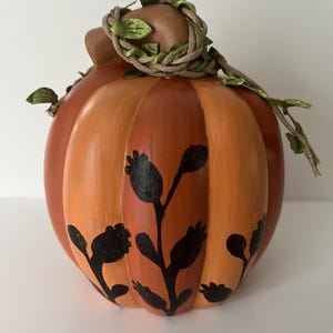 Hand-painted Ceramic  5” Pumpkin with Flowers and Vine, Fall/Autumn Decor