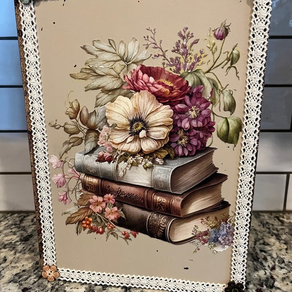 Repurposed Faux Book Storage Box, Floral Design with Books, Sturdy Home Decor, Mother’s Day Gift