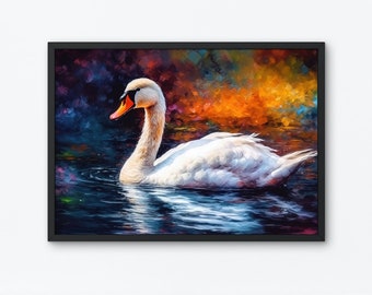 Swan Painting,Home Decoration,Digital Wall Art,Wall Prints Digital Art,Wall Art Printable,Instant Download,Home Decor,Living Room Wall Art,