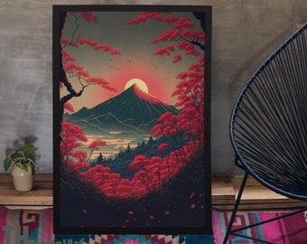 Japanese Sunset Wall Art,Printable Wall Art,Vintage Landscape,Vintage Digital Art,Vitage Painting,Vintage Aesthetic Art,Home Decor,Japonese