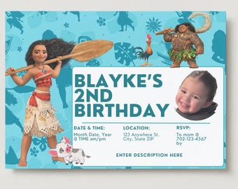 Moana (Girl) Birthday Party Invitation Template Kids Editable, Printable, Digital Party Bday Invitation, Moana Invite Template