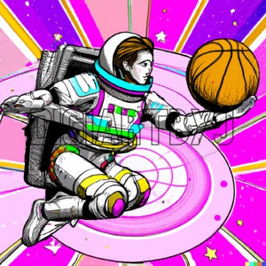 Astranout Playing Basket Ball in Space - Digital Wall Art, Gallary Wall Art, Trendy Wall Art, Space Art, Astranout Digital Art, Art Download
