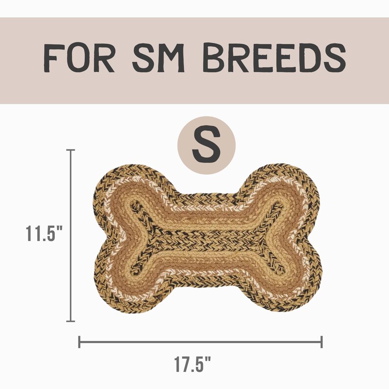 Braided Pet Mat Floor Protection Cover Dog Bone Placemat Natural Fiber Woven Kitchen Jute Rustic Decor Farmhouse Style Vintage Design Eco Brown (Small)
