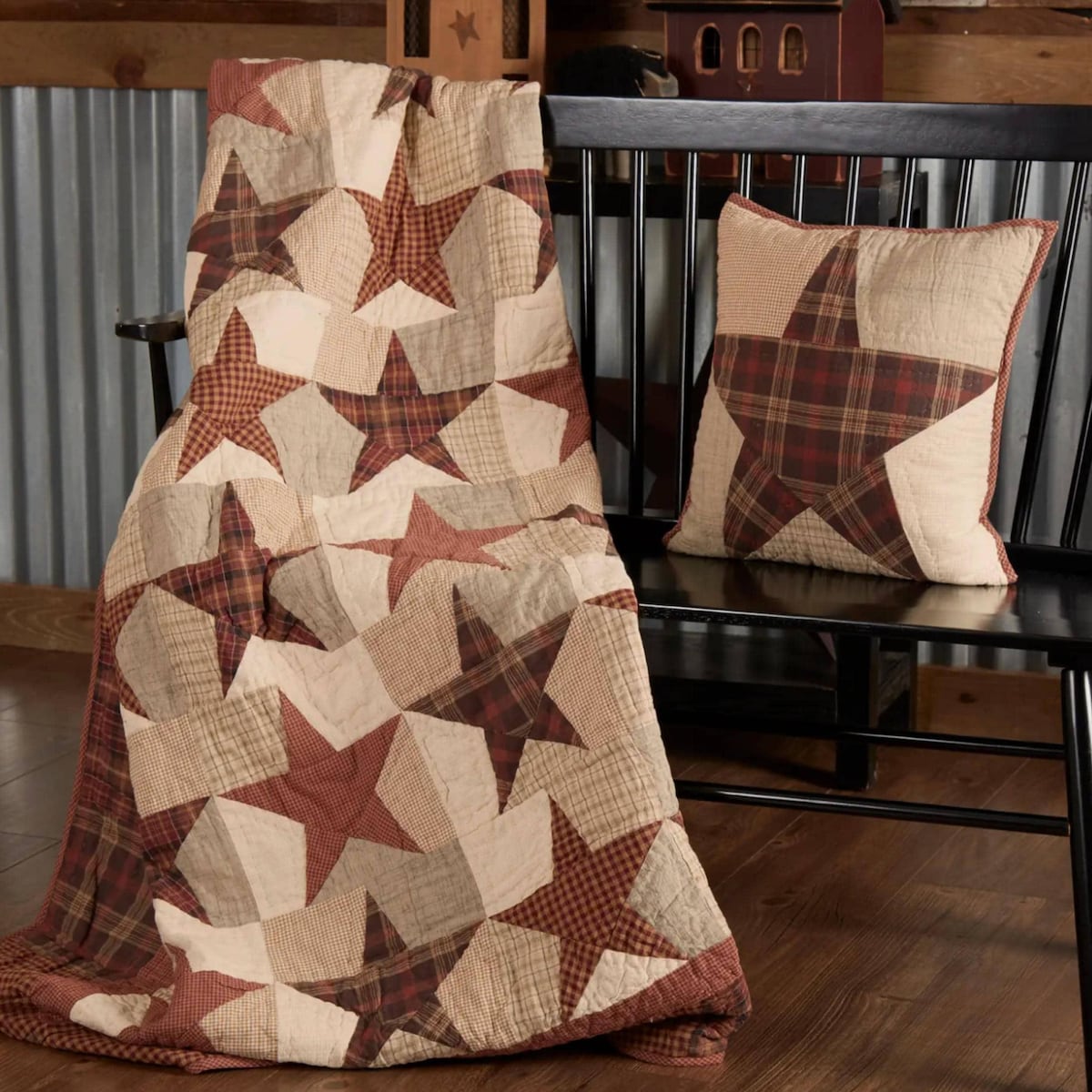 Star Quilt Throw Blanket Farmhouse Sofa Covering Bedroom Decor Rustic Americana Country Style Burgundy Plaid Handmade Patchwork Traditional - Etsy