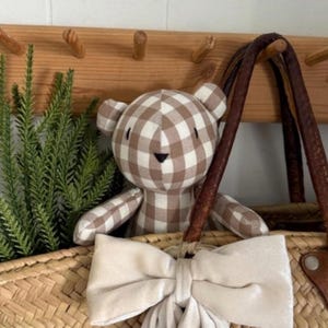 Neutral Home Decor Plush Gingham Stuffed Animal Shelf Decor Cottage Core Accent Entryway Basket Decor Aesthetic Soft Cozy Home Styling Piece