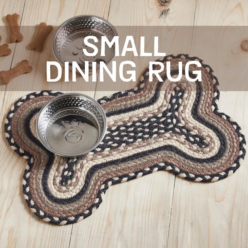 Braided Pet Mat Floor Protection Cover made from natural jute fiber with a dog bone placemat shape. Rustic farmhouse style kitchen mat with woven vintage design perfect for eco friendly home and pet feeding area. Braided Table Mat Natural Fiber Placemat Rectangular Dining Protection Cover Rustic Kitchen Decor Farmhouse Style Vintage Design Eco Friendly Material Sustainable Textile Handcrafted Table Accessory Woven Surface Protector Country Home