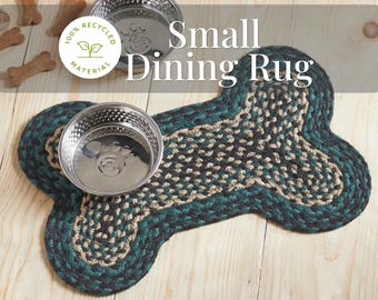 Dog Feeding Mat Pet Bowl Placemat Kitchen Floor Protector Cat Food Water Dish Tray Braided Rug Bone Shaped Runner Teal Beige Recycled