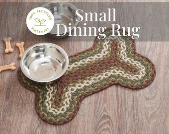 Dog Feeding Mat Waterproof Floor Protection Pet Bowl Placemat Bone Shaped Braided Rug Puppy Dinner Spill Proof Pad Kitchen Recycled Plastic