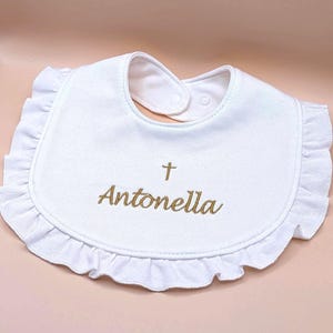 Personalized Christening Bib Personalized Baptism Accessory Cotton Embroidered Cross Religious Keepsake Baby Bandana Christening Outfit image 10