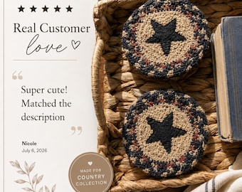 Jute Star Coaster Set Kitchen Table Protection Drink Holder Rustic Design Farmhouse Style Primitive Decor Country Home Dining Table Accessor
