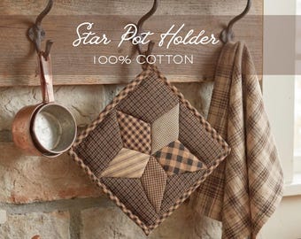 Farmhouse Star Potholder Quilted Kitchen Primitive Country Rustic Cooking Heat Protector Cotton Handmade Essential Chef Gift Holiday Present