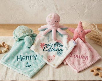 Ocean Nursery Blanket Baby Lovey Octopus Gift Sea Themed Marine Creature Plush Toy Starfish Comfort Item Personalized Newborn Present