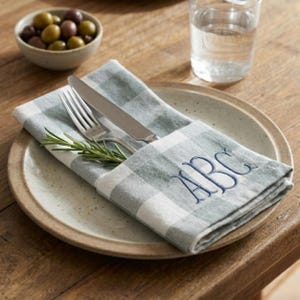 Monogram Anniversary Table Napkin Gingham Design Classic Hostess Accessory Elegant Wedding Gift Easter Meal Setting elegant cotton check