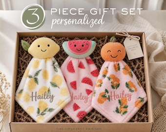 Giocattolo a forma di frutta ricamato per cesto regalo baby shower, coperta a forma di anguria, peluche di sicurezza in tessuto Minky, design ad acquerello arancione e limone per la cameretta.
