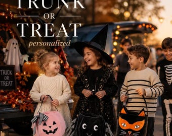 Trunk or Treat Bag Kids Halloween Basket Personalized Candy Bucket Custom Name Halloween Bag School Church Fall Festival October Gift