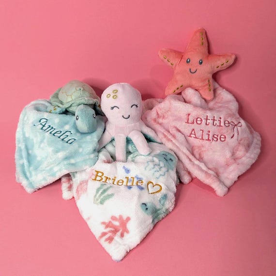 Ocean Nursery Blanket Baby Lovey Octopus Gift Sea Themed Marine Creature Plush Toy Starfish Comfort Item Personalized Newborn Present