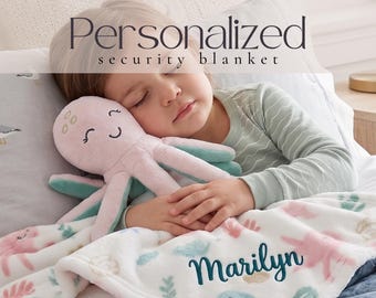 Toddler Cruise Gift Octopus Lovey Travel Companion Comfort Toy Ocean Theme Nautical Nursery Decor Starfish Sea Creature Plush Blanket Custom