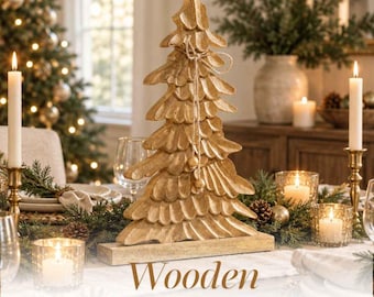 Wooden Christmas Tree Tabletop Holiday Decoration Rustic Farmhouse Christmas Mantel Display Home Centerpiece Table Gift Hostess Appreciation