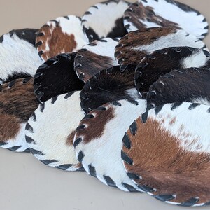 Cowhide Leather Coaster Set Handmade Western Accessory Rustic Kitchen Counter Protection Drink Mat Natural Hide Beverage Holder Farmhouse image 9