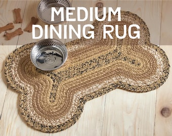 RV Dog Bowl Mat Camper Pet Feeding Station Cabin Decor Bone Shaped Placemat Lake House Dog Rug Cottage Pet Mat Natural Fiber Floor Protector