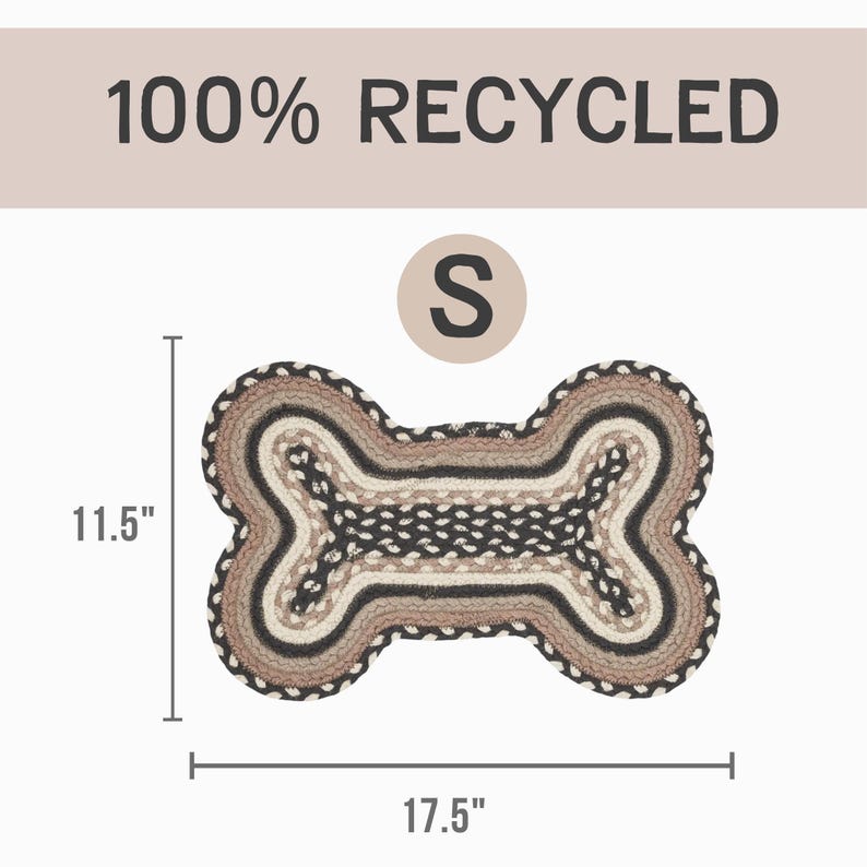 Braided Pet Mat Floor Protection Cover Dog Bone Placemat Natural Fiber Woven Kitchen Jute Rustic Decor Farmhouse Style Vintage Design Eco Black (Small)