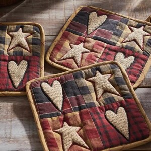 Country Kitchen potholder Patchwork Design rustic Star Quilted Heat Pad Protection Farmhouse Cooking Cotton Potholder Set Housewarming Gift image 10
