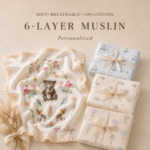 Manta personalizada para bebé con nombre bordado, manta para recién nacido, regalo para baby shower, muselina para bebé, ropa de cama para guardería con temática de bosque y velero.