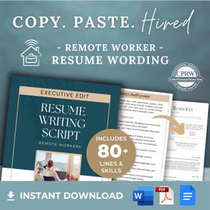 Remote Worker Resume template words Virtual assistant Job application Work From Home improvement list template script writing service flyer