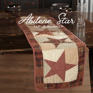 Quiltad bordslöpare stjärnmönster vinröd rutig textildesign rustik matsal lantlig inredning amerikansk lantlig tartan köksbordsset