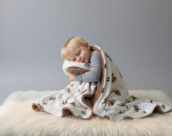 buffalo baby blanket brown minky personalized child name blanket woodland animal nursery bedding soft newborn gift rustic infant keepsake