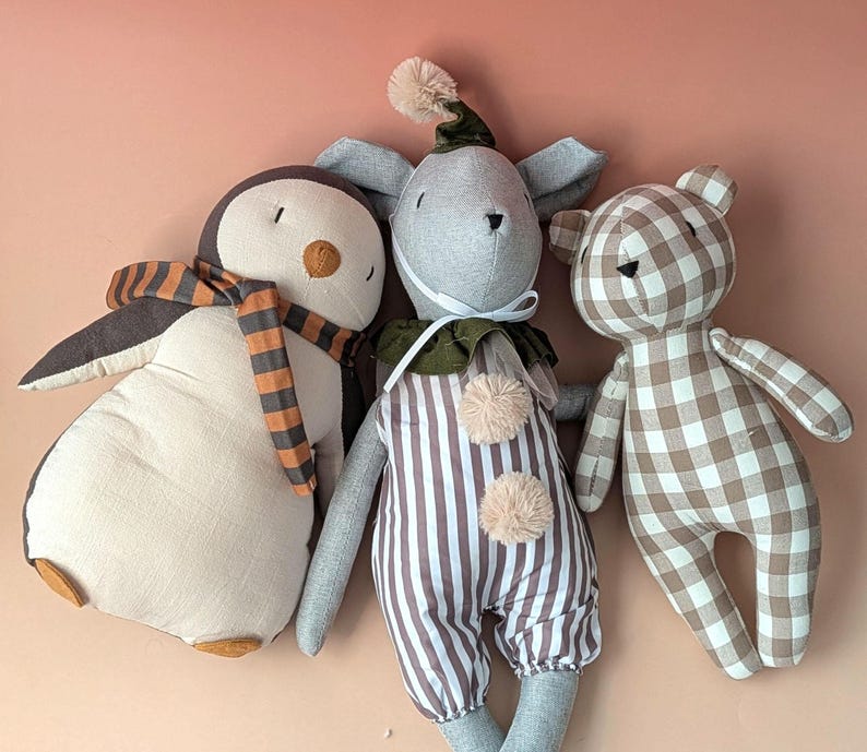 Gingham Nallebjörn Barnrumsdekoration Beige Estetisk Bomull Linne Rutigt Tyg Gosedjur Mjukisdjur Barnsovrum Klassisk bild 12