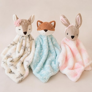 Woodland Security Blanket Baby Shower Gift Set Nursery Animal Lovey Comfort Plush Fox Toy Soft Bunny Deer Stuffed Heirloom Girl Present
