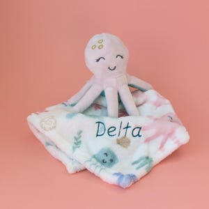 Baby Shower Gift Ocean Theme Lovey Personalized Newborn Present Marine Creature Design Soft Security Blanket Plush Octopus Turtle Starfish Characters Custom Embroidery Option Underwater Nursery Decor Essential Cozy Comfort Item Travel