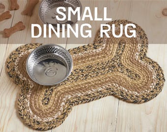 Small Dog Bowl Mat Puppy Feeding Station Dachshund Yorkie Chihuahua Bone Shaped Placemat Natural Fiber Pet Rug Floor Protector Farmhouse Dec