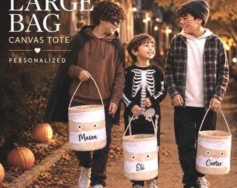 Large Trick or Treat Bag Older Kids Halloween Gift Personalized Mummy Basket Custom Name Canvas Candy Bag