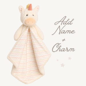 Einhorn-Kuscheldecke für Babys, Mädchen, Kuscheltier, rosa, personalisierbar mit Namensstickerei, Einschlafhilfe, individuelles Geschenk für Neugeborene