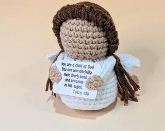 Crochet Angel Christian Decoration loss of loved one recovery Prayer Bible Verse Psalm Church Gift Religious Comfort Spiritual Item Soft