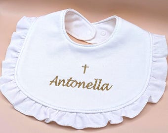 Babero de bautizo personalizado Accesorio de bautismo personalizado Cruz bordada de algodón Recuerdo religioso Pañuelo para bebé Conjunto de bautizo