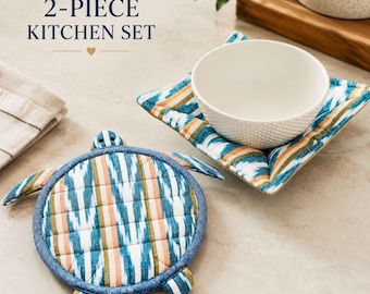 Quilted Pot Holder Microwaveable bowl holder Set Handmade Hot Pad Cotton Heat Mat Housewarming Gift Hostess Farmhouse Accessory Coastal Home