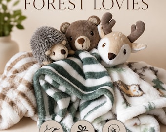 Personalized Baby Lovey Woodland Theme Security Blanket Spring Toy Nursery Decor Custom Name Embroidered Gift Shower Plush buck baby boy