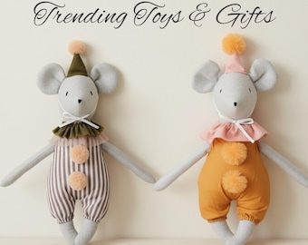 Gosedjur Mus Barnrumsdekor Premium Tyg Plysch Småbarnsleksak Babypresent Första Födelsedagsfest Hattdekoration Barns Sovrum Vintage-look