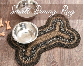 Dog Feeding Mat Bone Shaped Rug Pet Bowl Placemat Kitchen Floor Protector Farmhouse Dog Feeding Station Rustic Dog Mat Indoor Braided