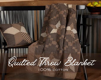 Coperta da fattoria trapuntata in cotone patchwork con stelle, copridivano reversibile, stile primitivo, accessorio per camera da letto in stile country.